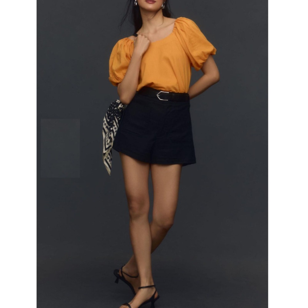 Maeve Anthropologie Blouse Womens XS Mango Orange Puff Sleeve Boho Top